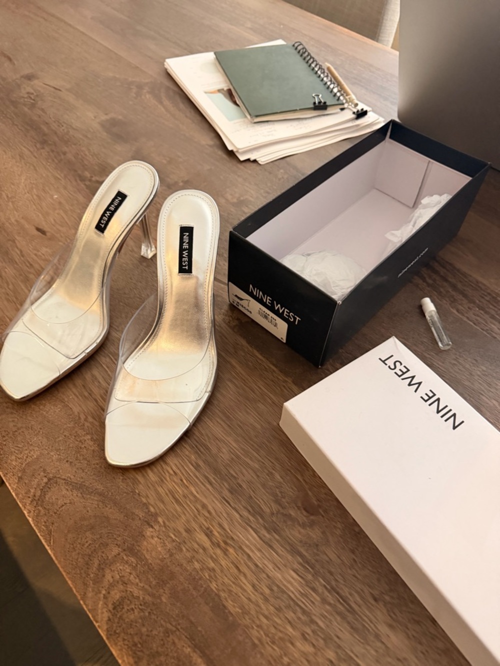 Nine West Kisco Mule Sandals Clear Lucite Silver Mule Heels NWT IN BOX SZ 8 - Picture 10 of 10